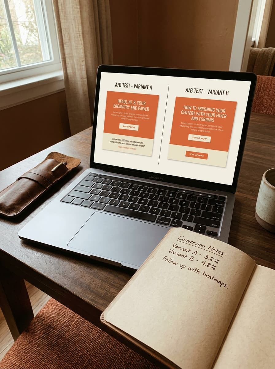 A/B-testing dashboard voor landingspagina, conversie-uplift visueel